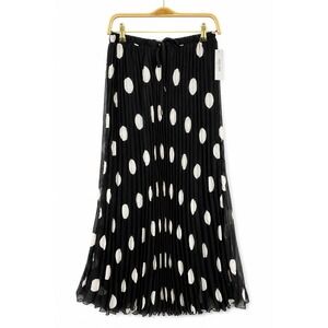 WD-NY‎ Retro Polka Dot Pleated Maxi Skirt Women S Black White Accordion Pull On